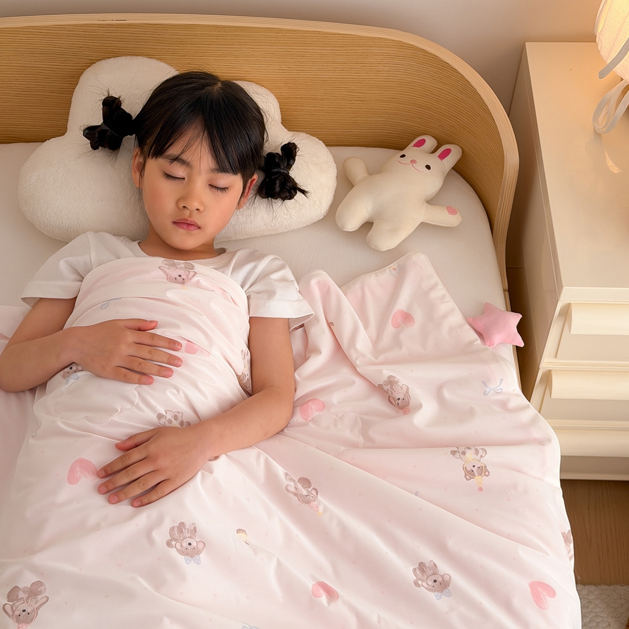 91家纺网 家纺一手货源 找家纺 嗨生活 2026年新款凉感针织儿童双感夏被 幼儿园星星夏被 星星被-爱心兔