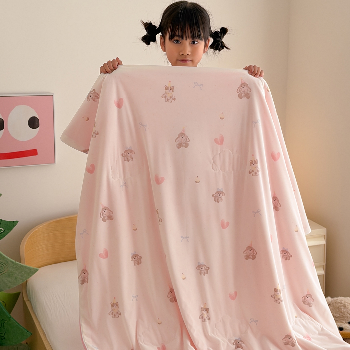 91家纺网 家纺一手货源 找家纺 嗨生活 2026年新款凉感针织儿童双感夏被 幼儿园星星夏被 星星被-爱心兔