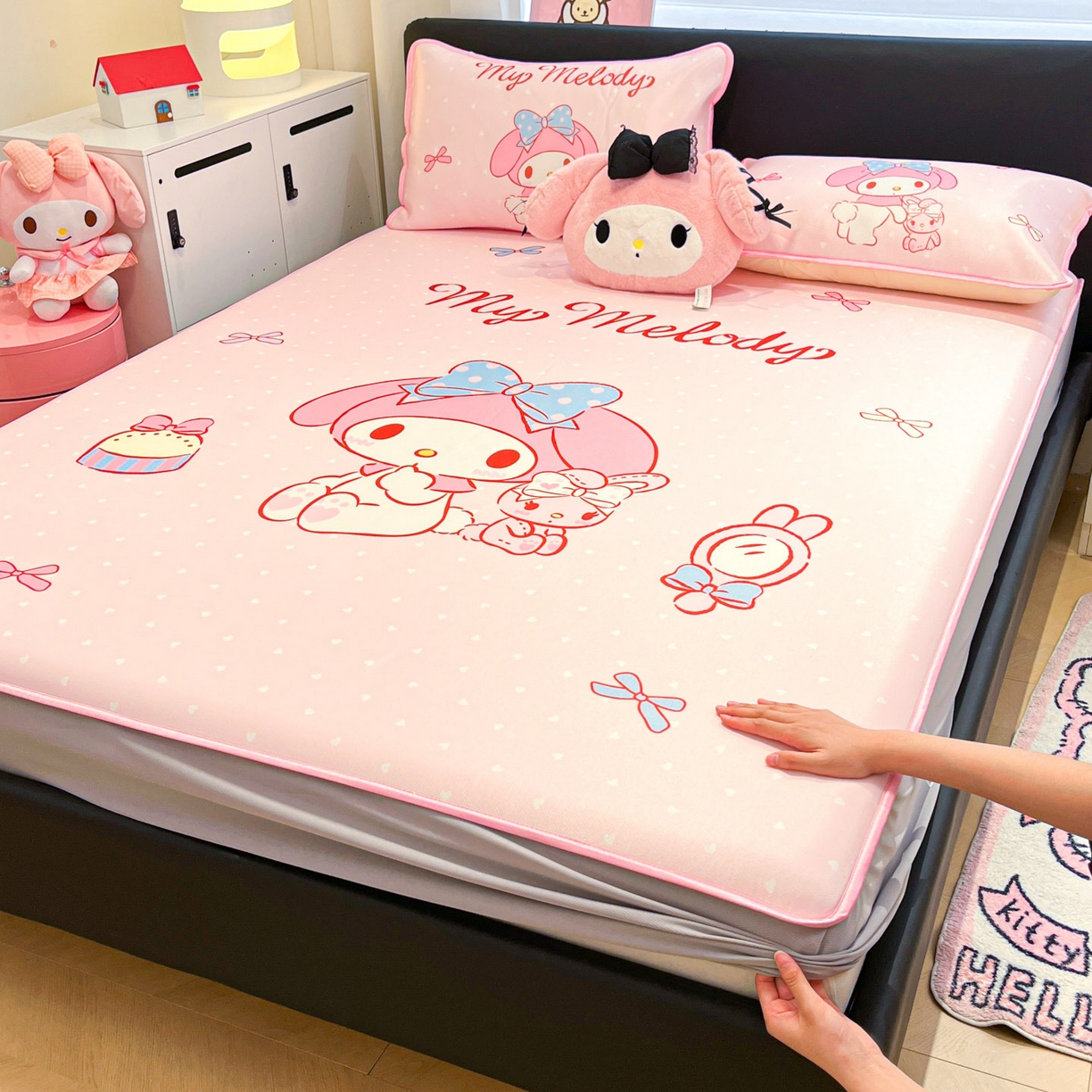 暮思家居 2026新款正版授权A类大版数码印花三丽鸥1200D冰丝凉席可组合仿锦氨夏被 床笠款-小兔美乐蒂