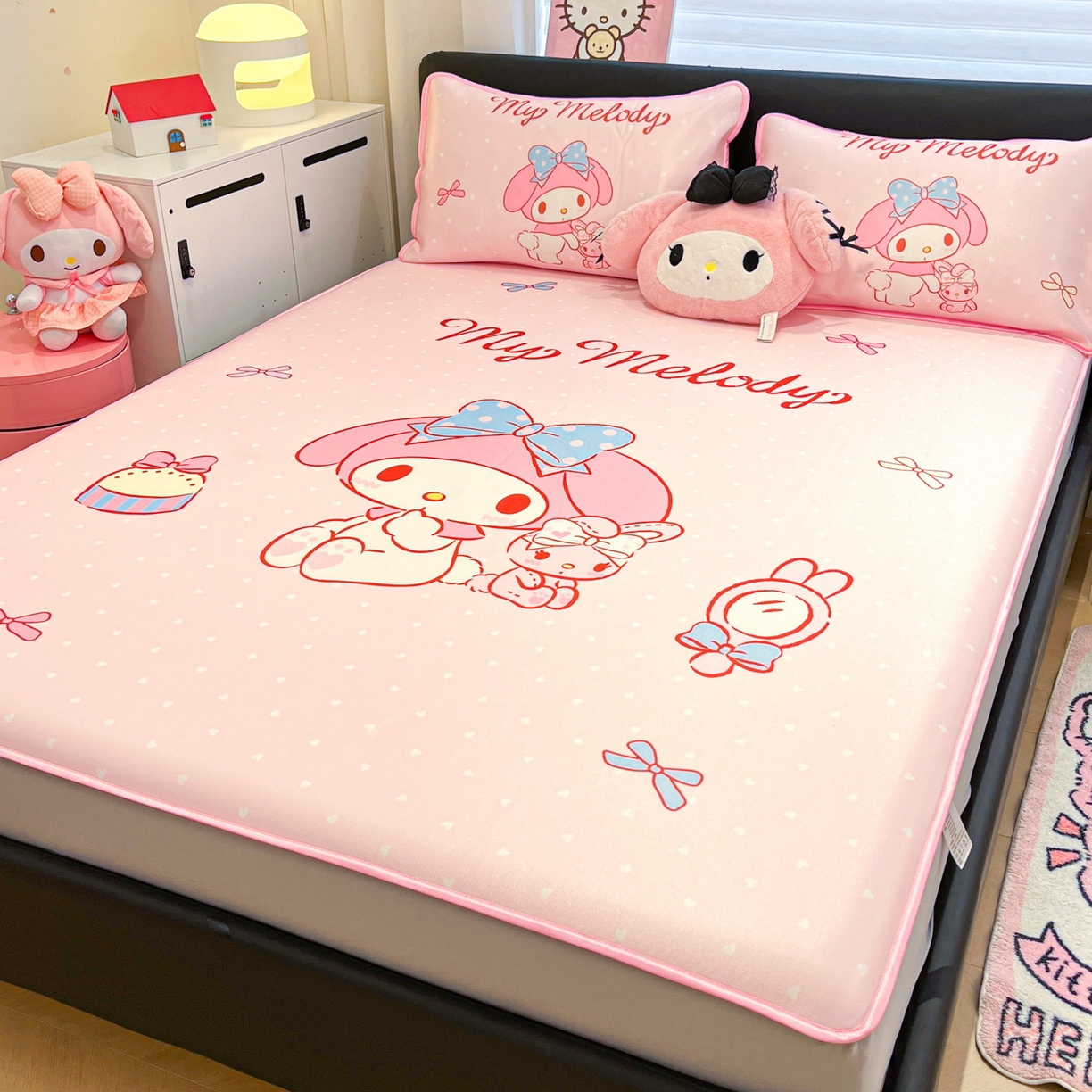 91家纺网 家纺一手货源 找家纺 暮思家居 2026新款正版授权A类大版数码印花三丽鸥1200D冰丝凉席可组合仿锦氨夏被 床笠款-小兔美乐蒂