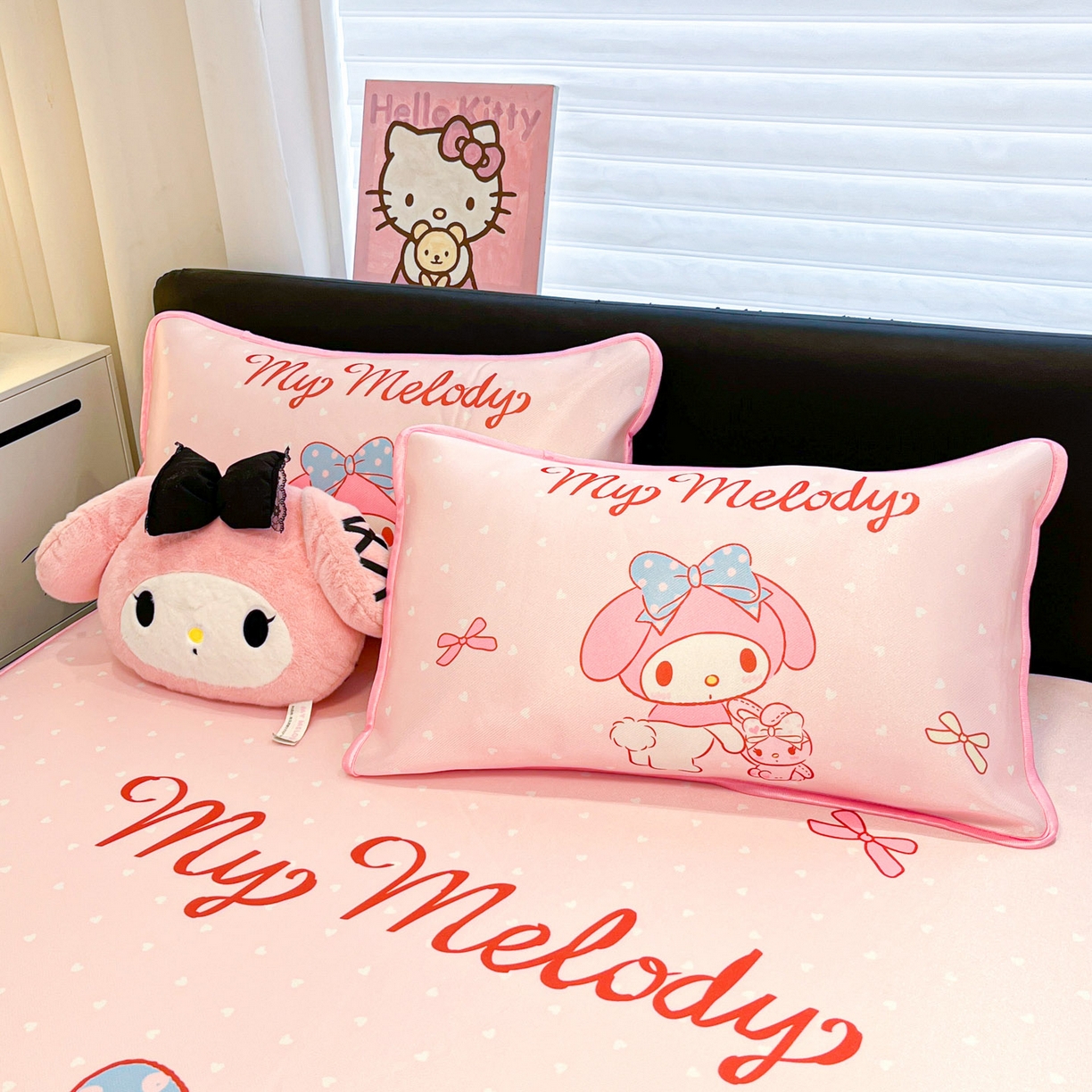 91家纺网 家纺一手货源 找家纺 暮思家居 2026新款正版授权A类大版数码印花三丽鸥1200D冰丝凉席可组合仿锦氨夏被 床笠款-小兔美乐蒂