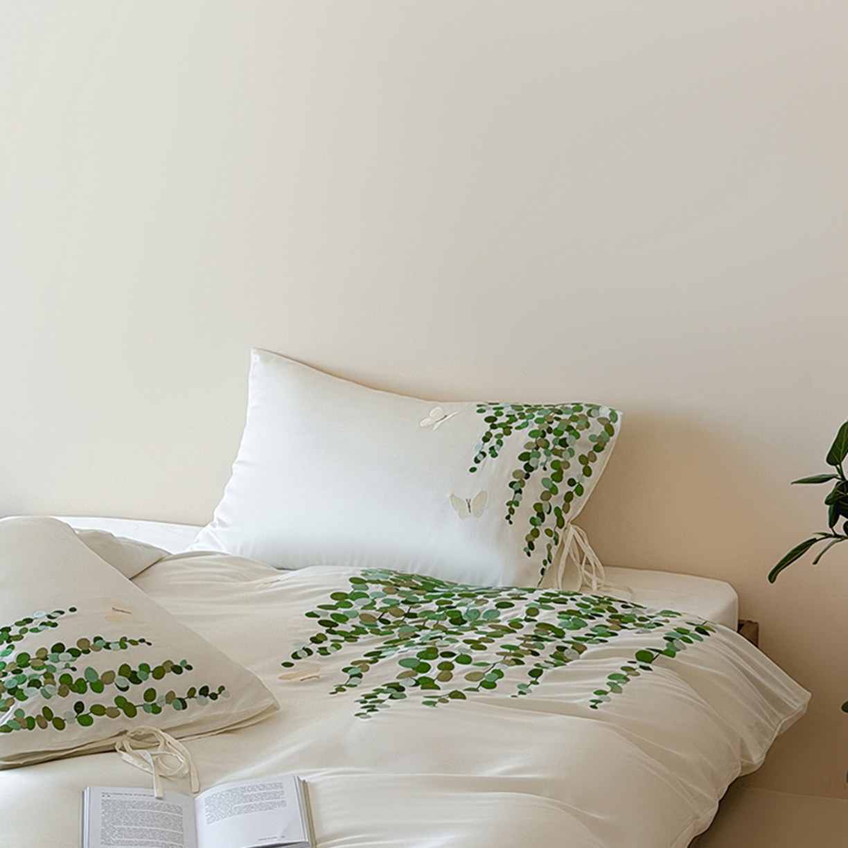 91家纺网 家纺一手货源 找家纺 波比可可 2026春夏新款60支莱赛尔兰精天丝绣花刺绣四件套 春意盎然 米