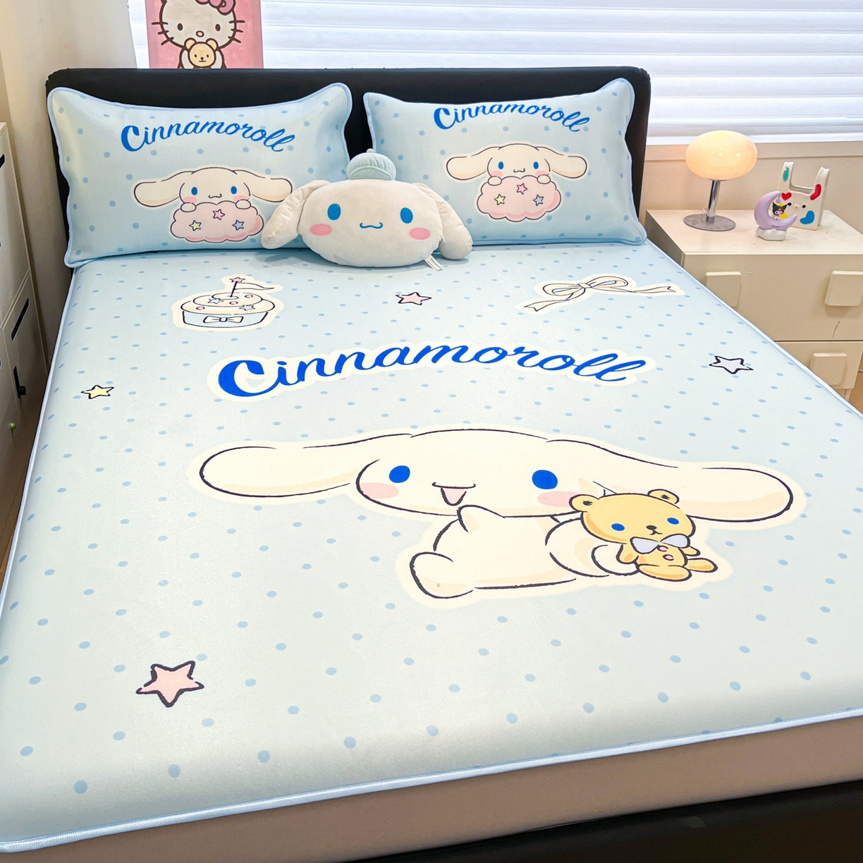 91家纺网 家纺一手货源 找家纺 暮思家居 2026新款正版授权A类大版数码印花三丽鸥1200D冰丝凉席可组合仿锦氨夏被 床笠款-小熊玉桂狗