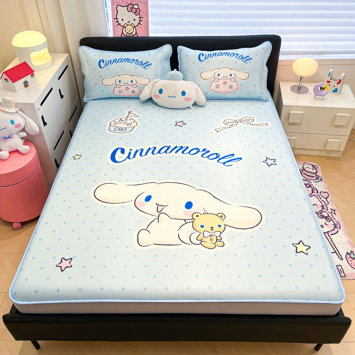 91家纺网 家纺一手货源 找家纺 暮思家居 2026新款正版授权A类大版数码印花三丽鸥1200D冰丝凉席可组合仿锦氨夏被 床笠款-小熊玉桂狗