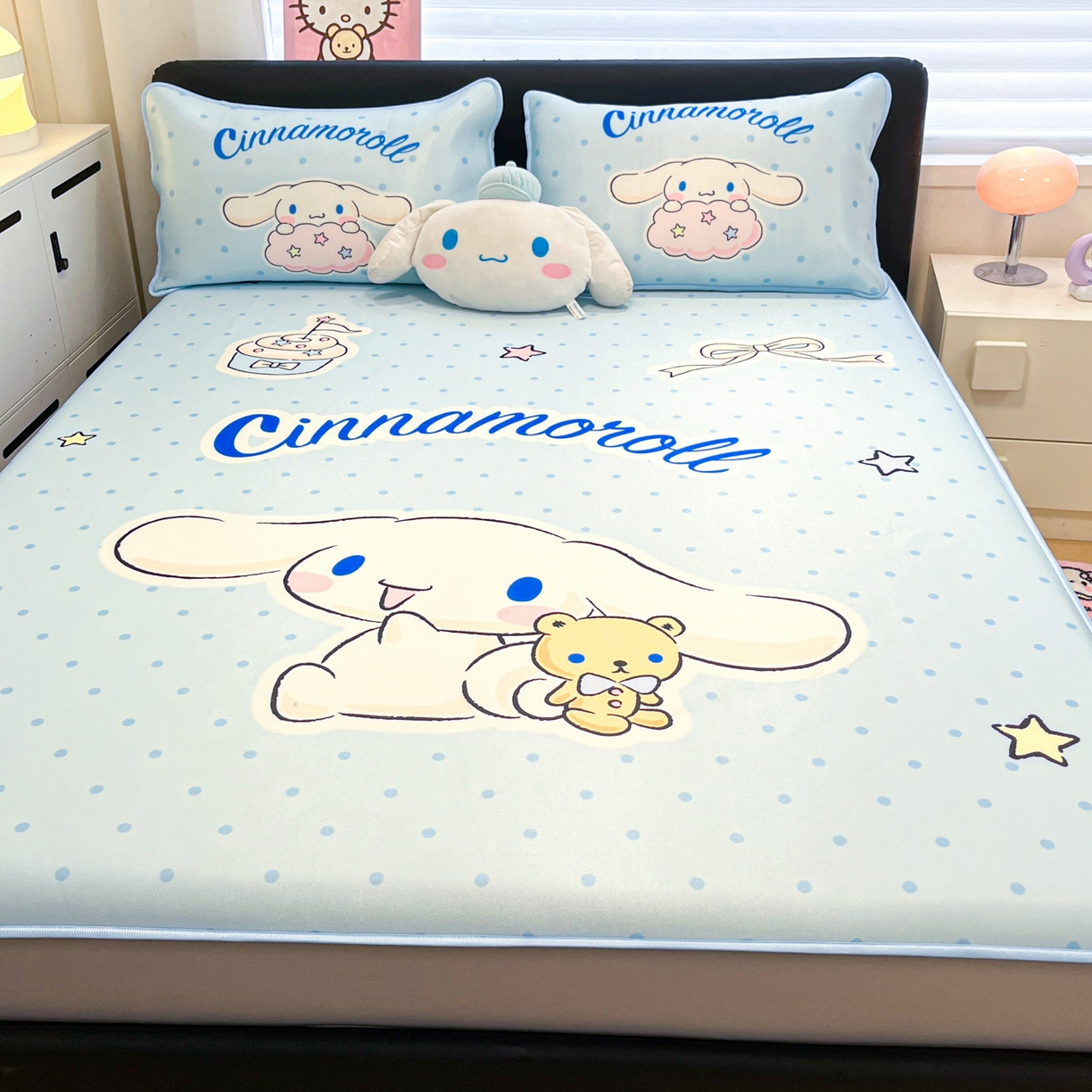 91家纺网 家纺一手货源 找家纺 暮思家居 2026新款正版授权A类大版数码印花三丽鸥1200D冰丝凉席可组合仿锦氨夏被 床笠款-小熊玉桂狗