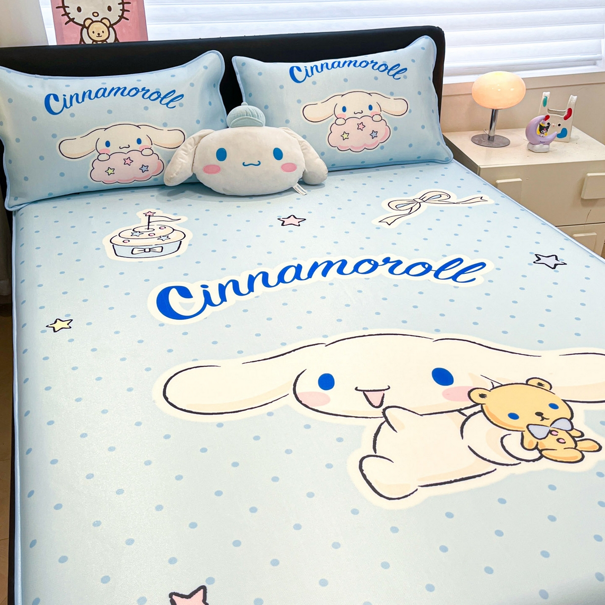 91家纺网 家纺一手货源 找家纺 暮思家居 2026新款正版授权A类大版数码印花三丽鸥1200D冰丝凉席可组合仿锦氨夏被 床笠款-小熊玉桂狗