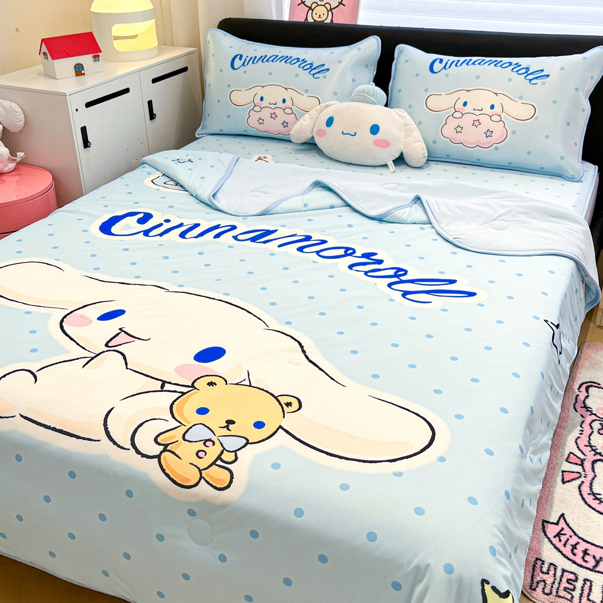 91家纺网 家纺一手货源 找家纺 暮思家居 2026新款正版授权A类大版数码印花三丽鸥1200D冰丝凉席可组合仿锦氨夏被 床笠款-小熊玉桂狗