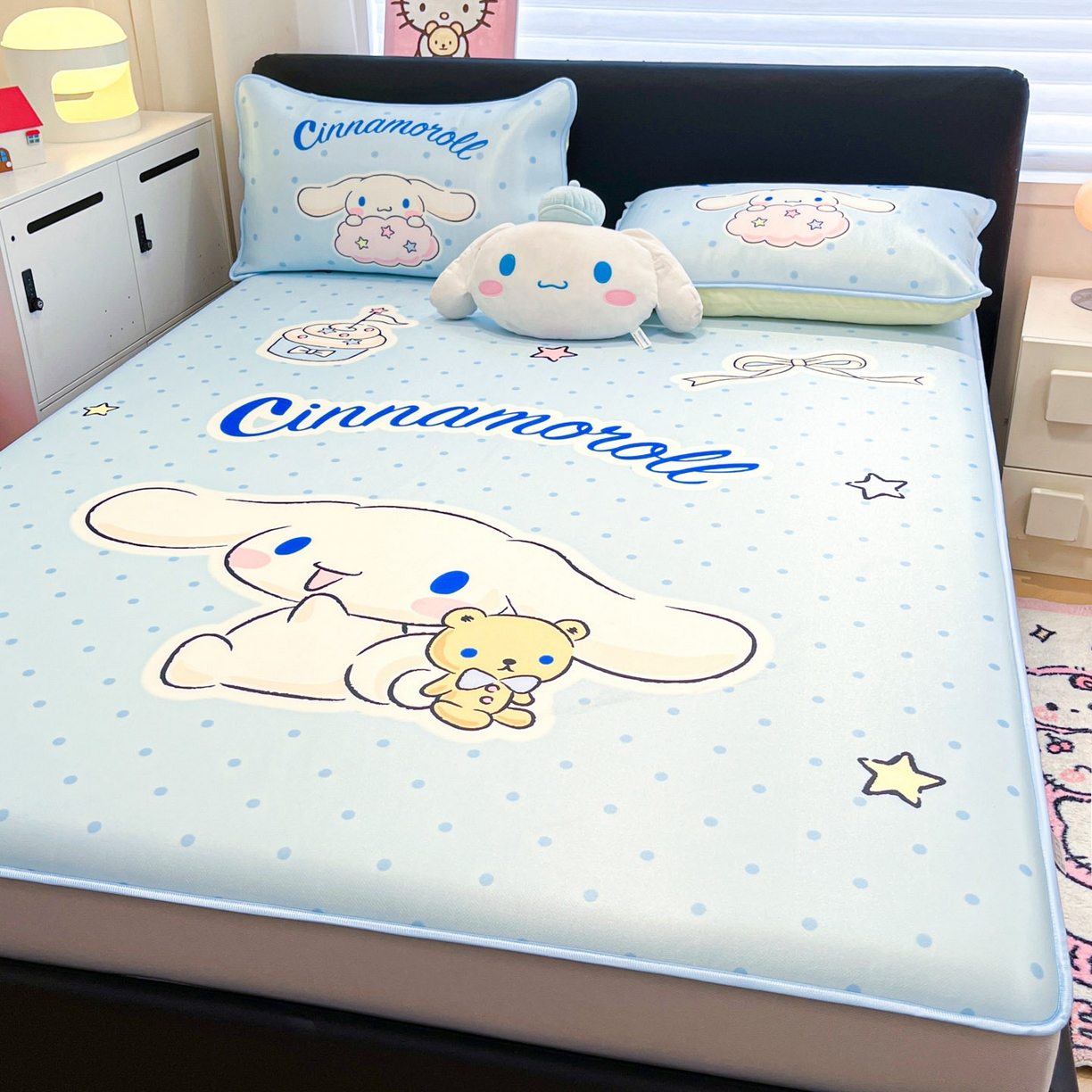 91家纺网 家纺一手货源 找家纺 暮思家居 2026新款正版授权A类大版数码印花三丽鸥1200D冰丝凉席可组合仿锦氨夏被 床笠款-小熊玉桂狗