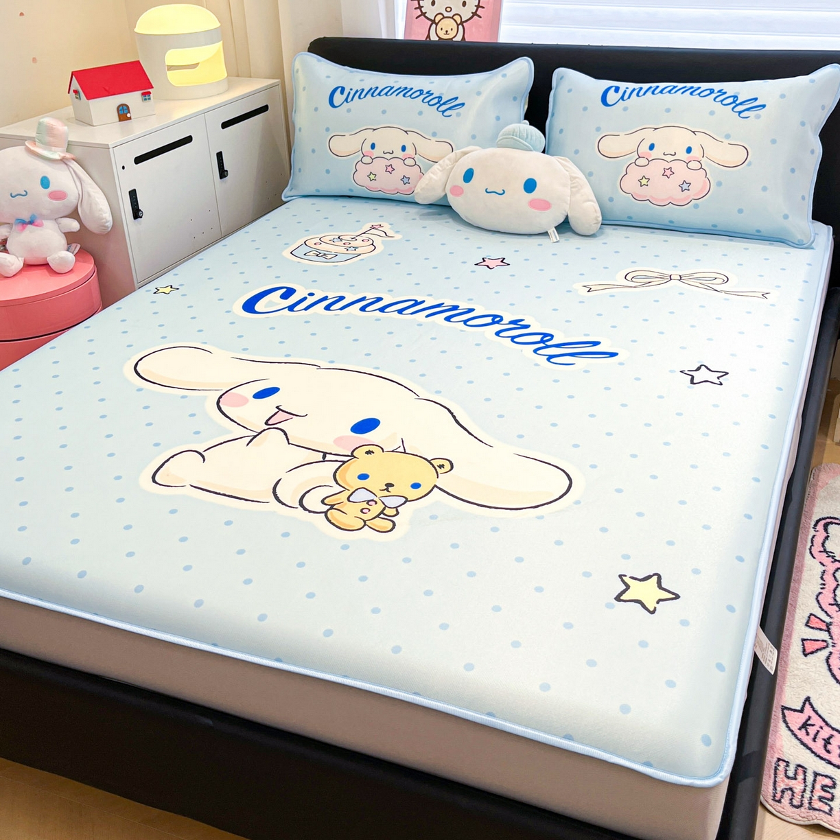 91家纺网 家纺一手货源 找家纺 暮思家居 2026新款正版授权A类大版数码印花三丽鸥1200D冰丝凉席可组合仿锦氨夏被 床笠款-小熊玉桂狗