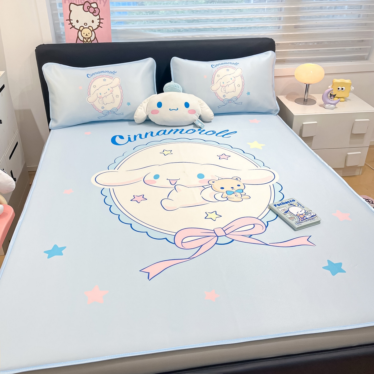 91家纺网 家纺一手货源 找家纺 暮思家居 2026新款正版授权A类大版数码印花三丽鸥1200D冰丝凉席可组合仿锦氨夏被 床笠款-幸福大耳狗