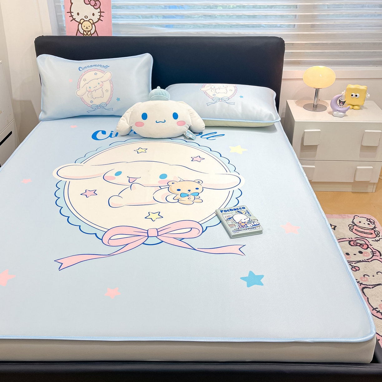 91家纺网 家纺一手货源 找家纺 暮思家居 2026新款正版授权A类大版数码印花三丽鸥1200D冰丝凉席可组合仿锦氨夏被 床笠款-幸福大耳狗