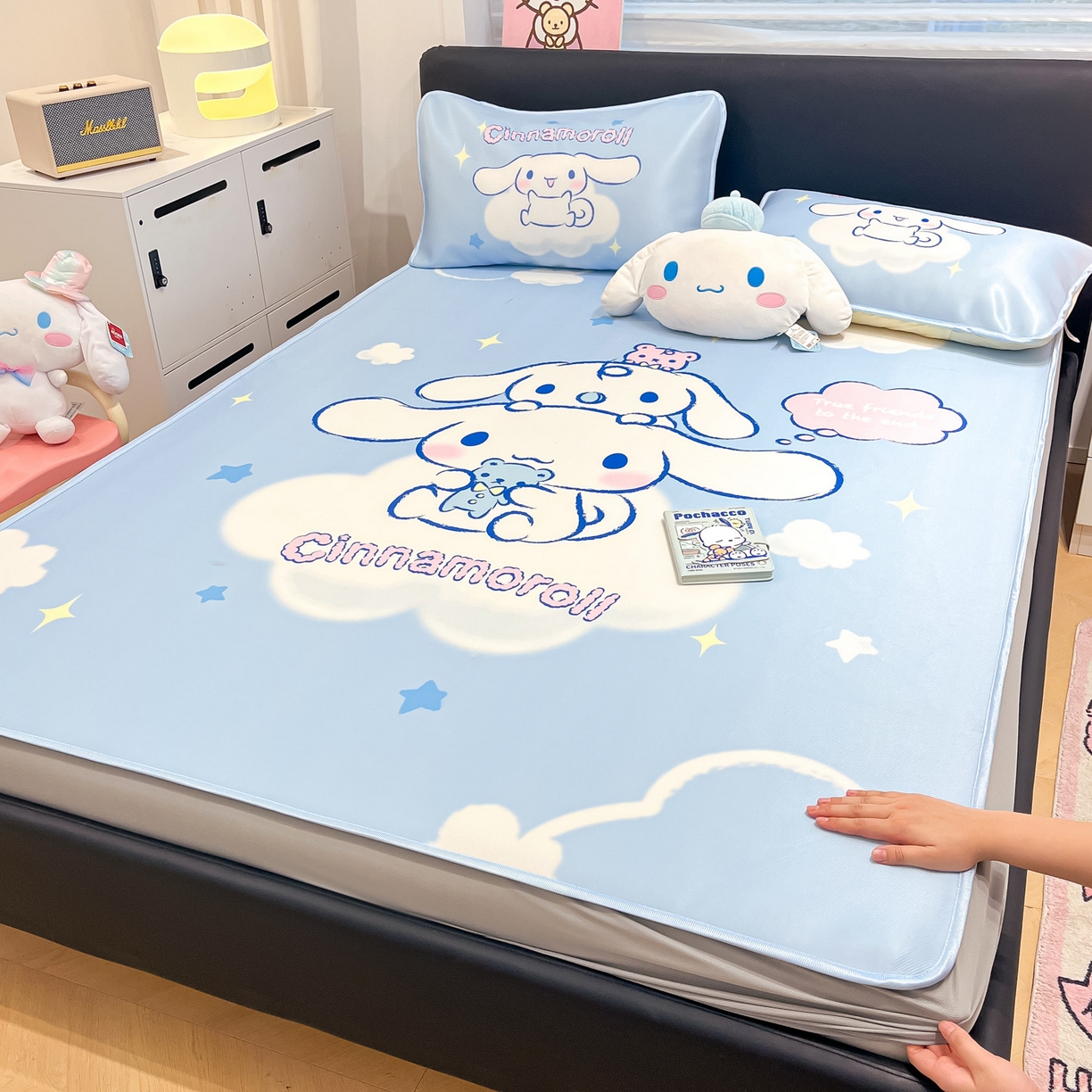 暮思家居 2026新款正版授权A类大版数码印花三丽鸥1200D冰丝凉席可组合仿锦氨夏被 床笠款-云朵玉桂狗