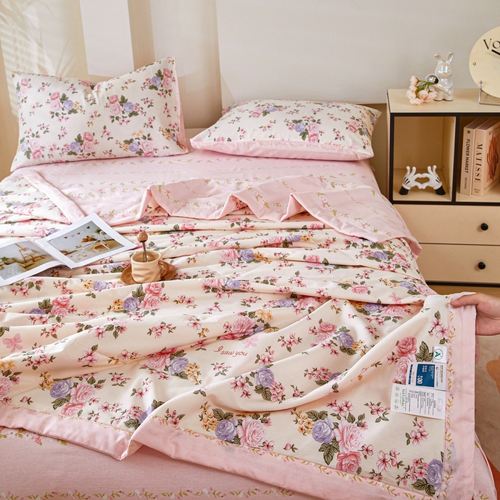 91家纺网 家纺一手货源 找家纺 黛妮雅 2026新款全棉夏被四件套单件夏被单双人空调被学生夏凉被 良辰美景