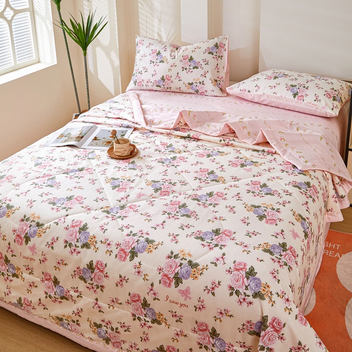 91家纺网 家纺一手货源 找家纺 黛妮雅 2026新款全棉夏被四件套单件夏被单双人空调被学生夏凉被 良辰美景