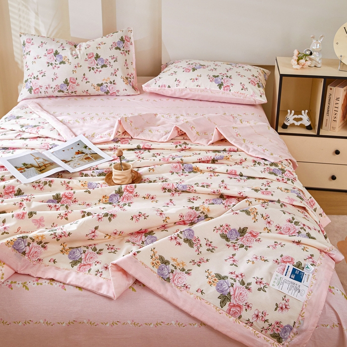 91家纺网 家纺一手货源 找家纺 黛妮雅 2026新款全棉夏被四件套单件夏被单双人空调被学生夏凉被 良辰美景