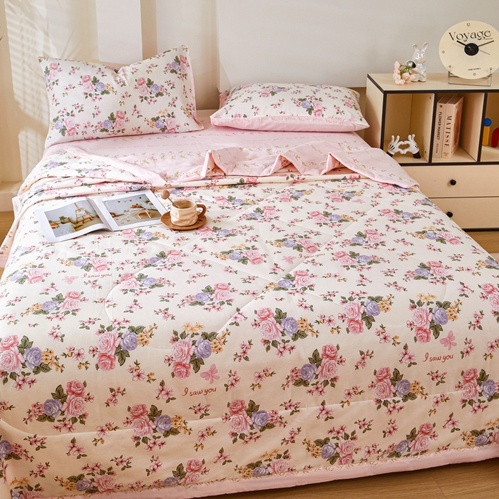 91家纺网 家纺一手货源 找家纺 黛妮雅 2026新款全棉夏被四件套单件夏被单双人空调被学生夏凉被 良辰美景