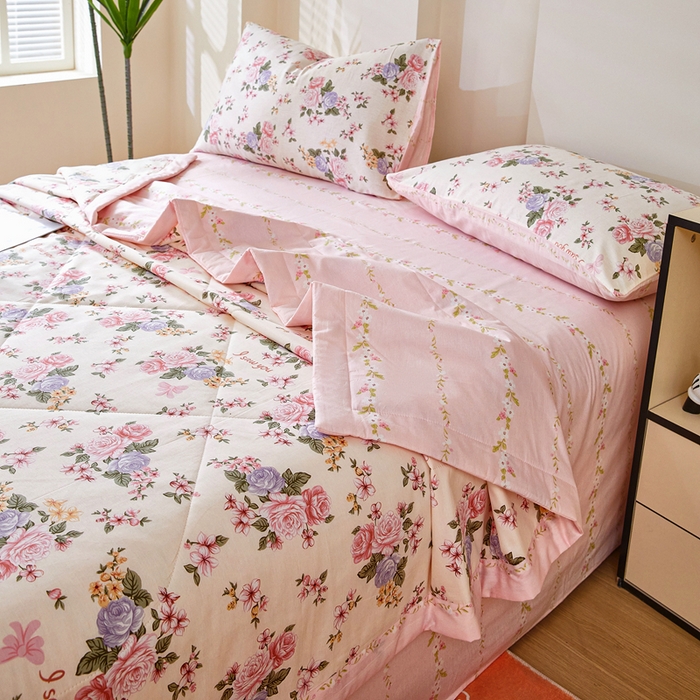 91家纺网 家纺一手货源 找家纺 黛妮雅 2026新款全棉夏被四件套单件夏被单双人空调被学生夏凉被 良辰美景