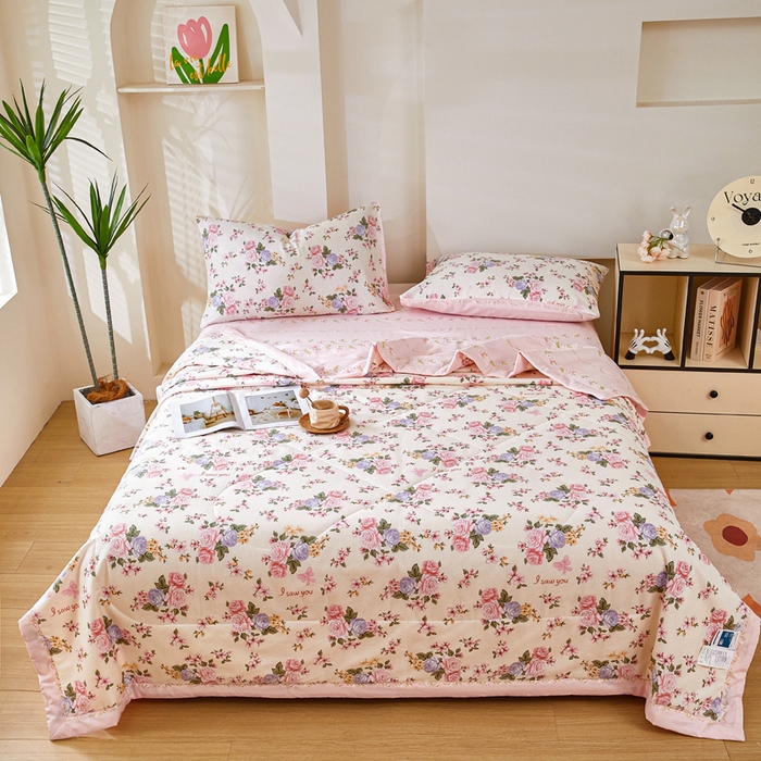 91家纺网 家纺一手货源 找家纺 黛妮雅 2026新款全棉夏被四件套单件夏被单双人空调被学生夏凉被 良辰美景