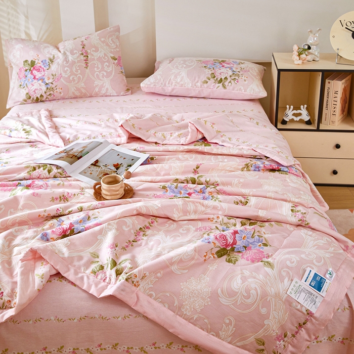 91家纺网 家纺一手货源 找家纺 黛妮雅 2026新款全棉夏被四件套单件夏被单双人空调被学生夏凉被 莫奈花园