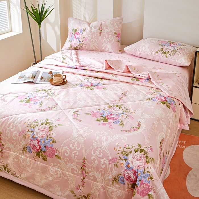 91家纺网 家纺一手货源 找家纺 黛妮雅 2026新款全棉夏被四件套单件夏被单双人空调被学生夏凉被 莫奈花园