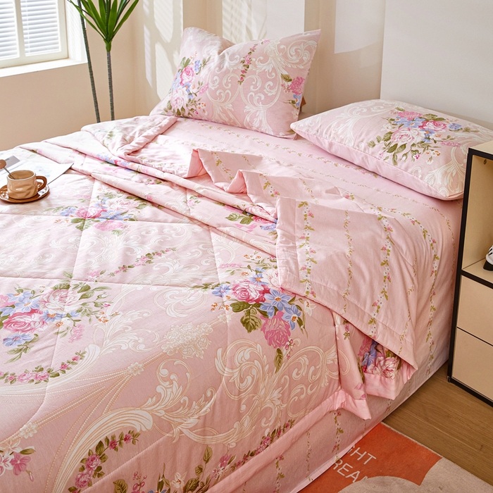 91家纺网 家纺一手货源 找家纺 黛妮雅 2026新款全棉夏被四件套单件夏被单双人空调被学生夏凉被 莫奈花园