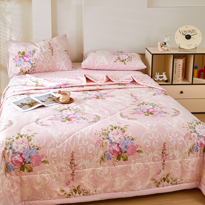 91家纺网 家纺一手货源 找家纺 黛妮雅 2026新款全棉夏被四件套单件夏被单双人空调被学生夏凉被 莫奈花园