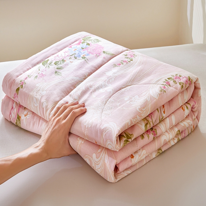 91家纺网 家纺一手货源 找家纺 黛妮雅 2026新款全棉夏被四件套单件夏被单双人空调被学生夏凉被 莫奈花园