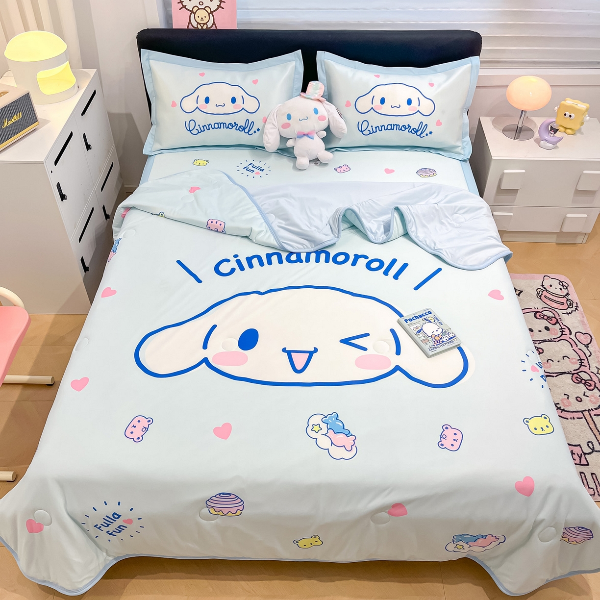 91家纺网 家纺一手货源 找家纺 （总）暮思家居 2026新款正版授权A类大版数码印花三丽鸥可组合仿锦氨夏被夏凉被空调被