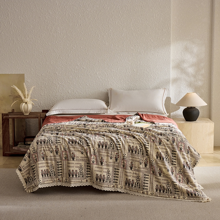 91家纺网 家纺一手货源 找家纺 雅高家居 2026新款麻本纪韩版复古雨露棉麻夏被夏凉被空调被子被芯 幸运草