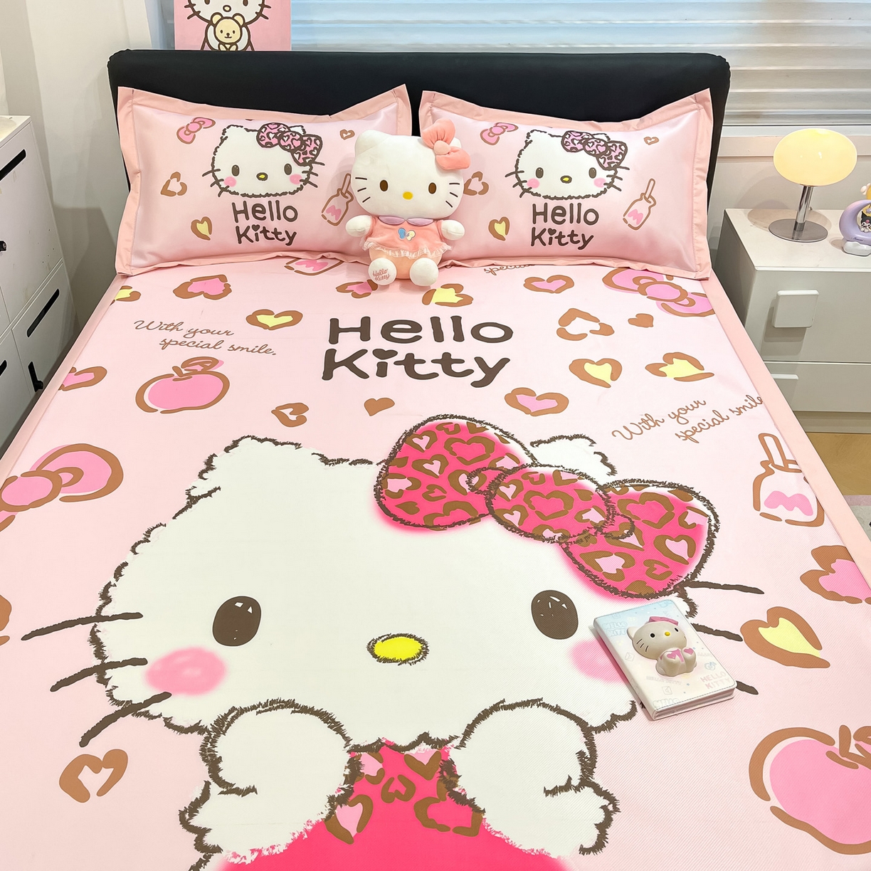 91家纺网 家纺一手货源 找家纺 暮思家居 2026新款正版授权A类大版数码印花三丽鸥可组合仿锦氨夏被夏凉被空调被 豹纹KT猫