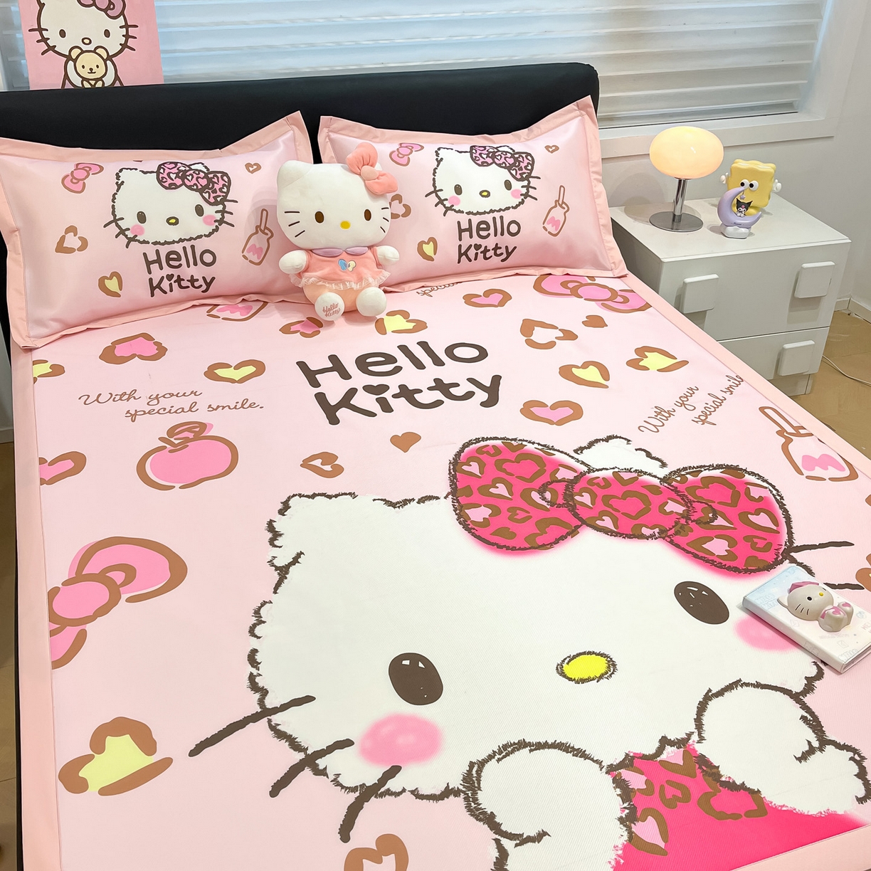 91家纺网 家纺一手货源 找家纺 暮思家居 2026新款正版授权A类大版数码印花三丽鸥可组合仿锦氨夏被夏凉被空调被 豹纹KT猫