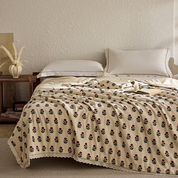 91家纺网 家纺一手货源 找家纺 雅高家居 2026新款麻本纪韩版复古雨露棉麻夏被夏凉被空调被子被芯 国风花