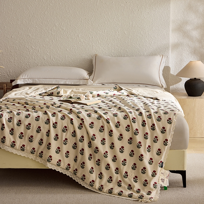 91家纺网 家纺一手货源 找家纺 雅高家居 2026新款麻本纪韩版复古雨露棉麻夏被夏凉被空调被子被芯 国风花