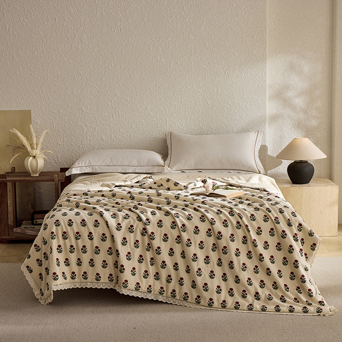 91家纺网 家纺一手货源 找家纺 雅高家居 2026新款麻本纪韩版复古雨露棉麻夏被夏凉被空调被子被芯 国风花