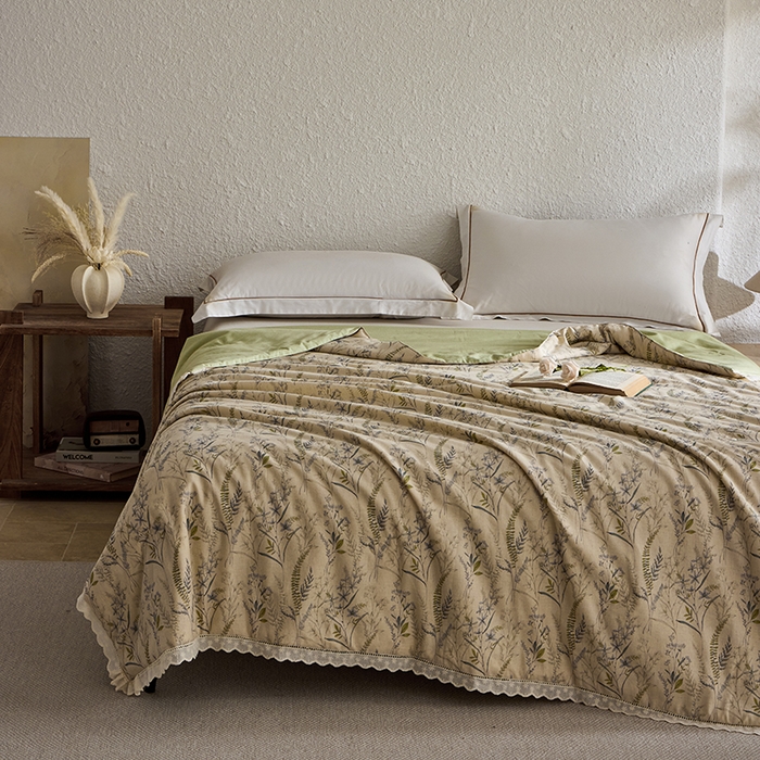 91家纺网 家纺一手货源 找家纺 雅高家居 2026新款麻本纪韩版复古雨露棉麻夏被夏凉被空调被子被芯 竹青绿