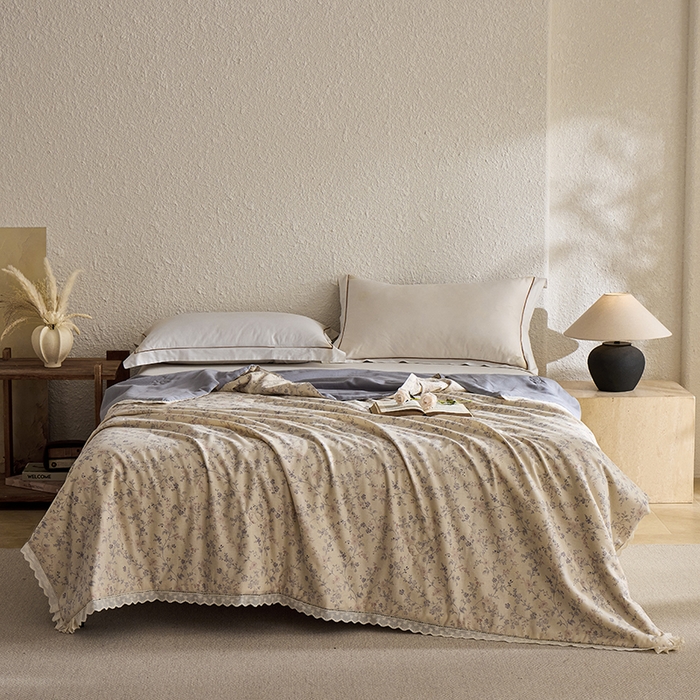 91家纺网 家纺一手货源 找家纺 雅高家居 2026新款麻本纪韩版复古雨露棉麻夏被夏凉被空调被子被芯 风信紫