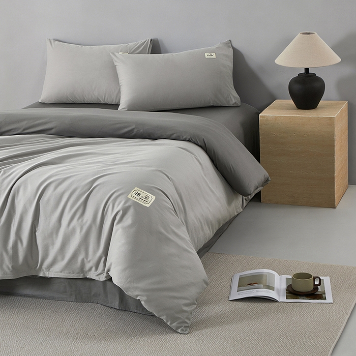 91家纺网 家纺一手货源 找家纺 有点武功 2026新款全棉纯棉40支13372纯色双拼四件套 气质灰+绅士灰