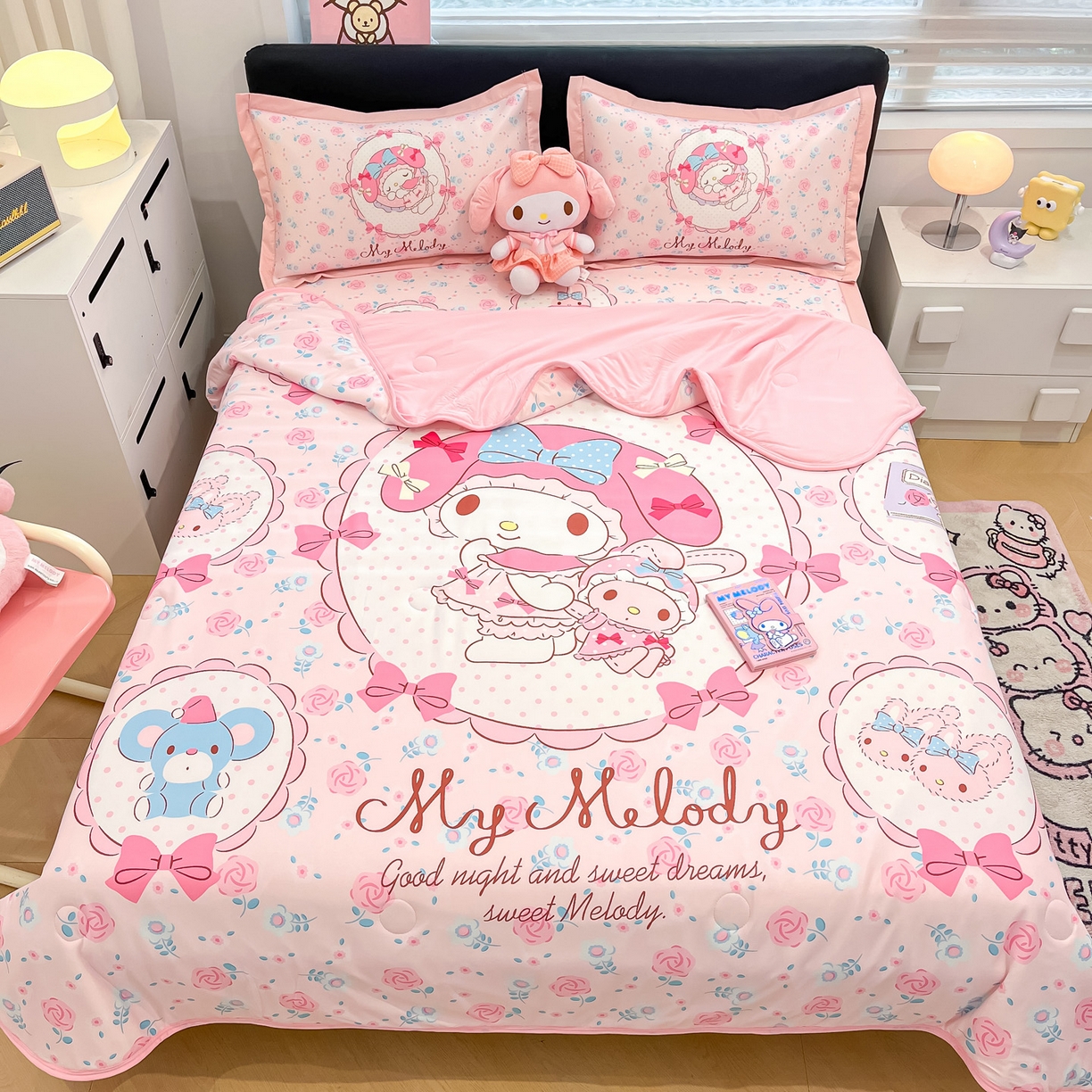 暮思家居 2026新款正版授权A类大版数码印花三丽鸥可组合仿锦氨夏被夏凉被空调被 花园美乐蒂