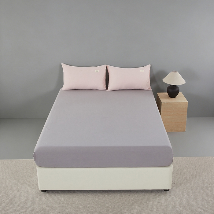 91家纺网 家纺一手货源 找家纺 有点武功 2026新款全棉纯棉40支13372纯色双拼四件套 柔雾粉+气质灰