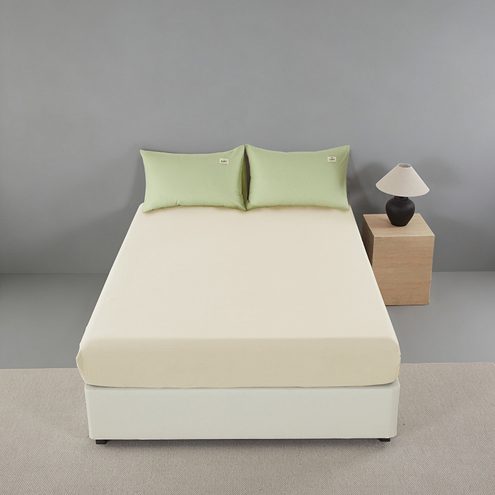 91家纺网 家纺一手货源 找家纺 有点武功 2026新款全棉纯棉40支13372纯色双拼四件套 清新绿+奶白