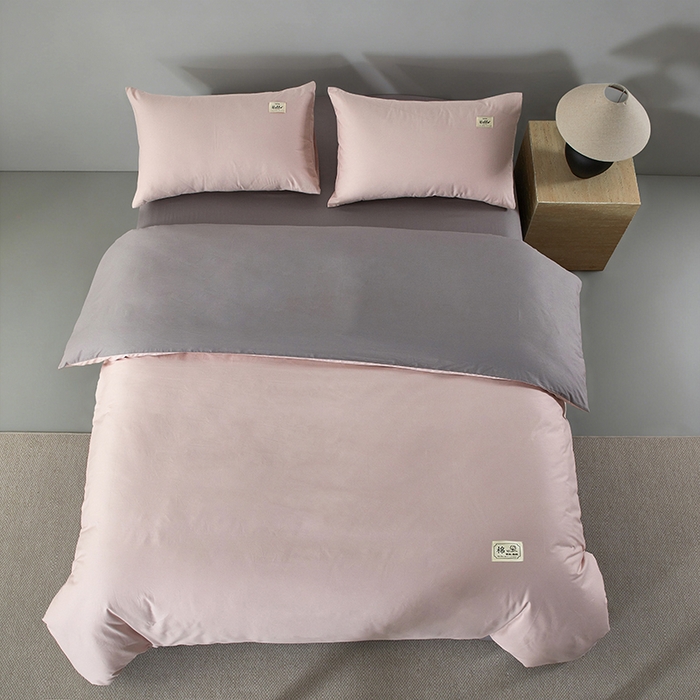 91家纺网 家纺一手货源 找家纺 有点武功 2026新款全棉纯棉40支13372纯色双拼四件套 柔雾粉+气质灰