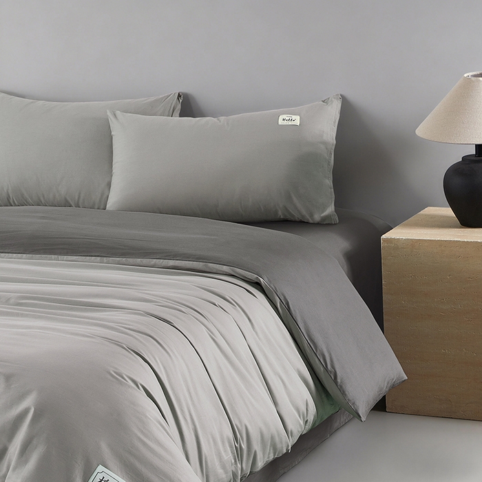 91家纺网 家纺一手货源 找家纺 有点武功 2026新款全棉纯棉40支13372纯色双拼四件套 气质灰+绅士灰