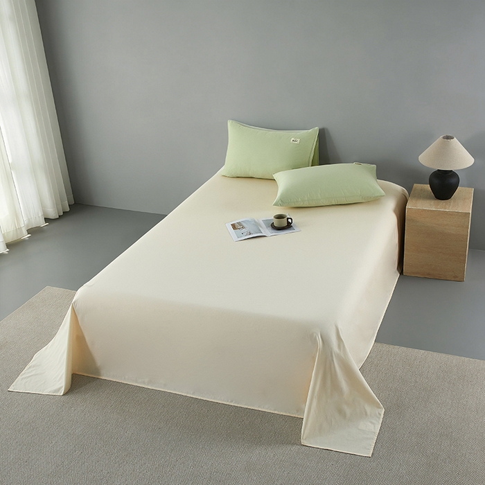 91家纺网 家纺一手货源 找家纺 有点武功 2026新款全棉纯棉40支13372纯色双拼四件套 清新绿+奶白