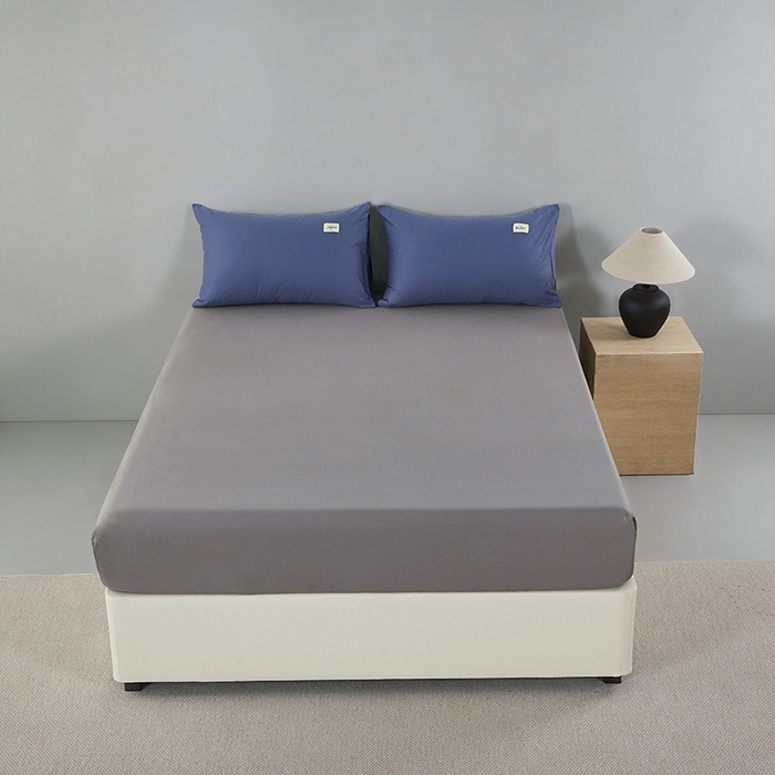 91家纺网 家纺一手货源 找家纺 有点武功 2026新款全棉纯棉40支13372纯色双拼四件套 宾利蓝+绅士灰