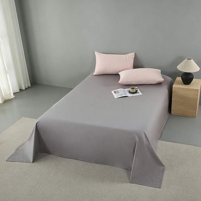 91家纺网 家纺一手货源 找家纺 有点武功 2026新款全棉纯棉40支13372纯色双拼四件套 柔雾粉+气质灰