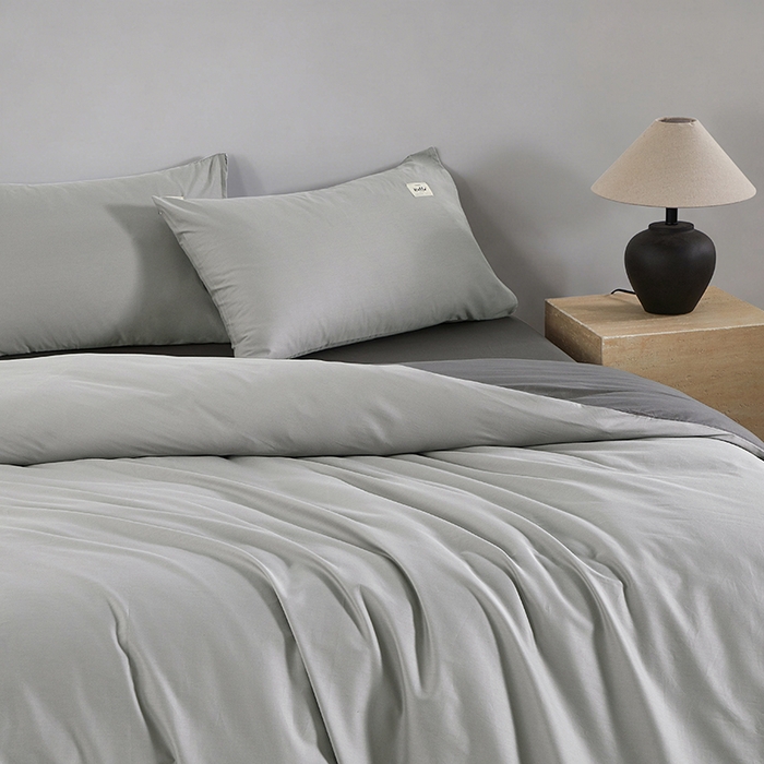 91家纺网 家纺一手货源 找家纺 有点武功 2026新款全棉纯棉40支13372纯色双拼四件套 气质灰+绅士灰