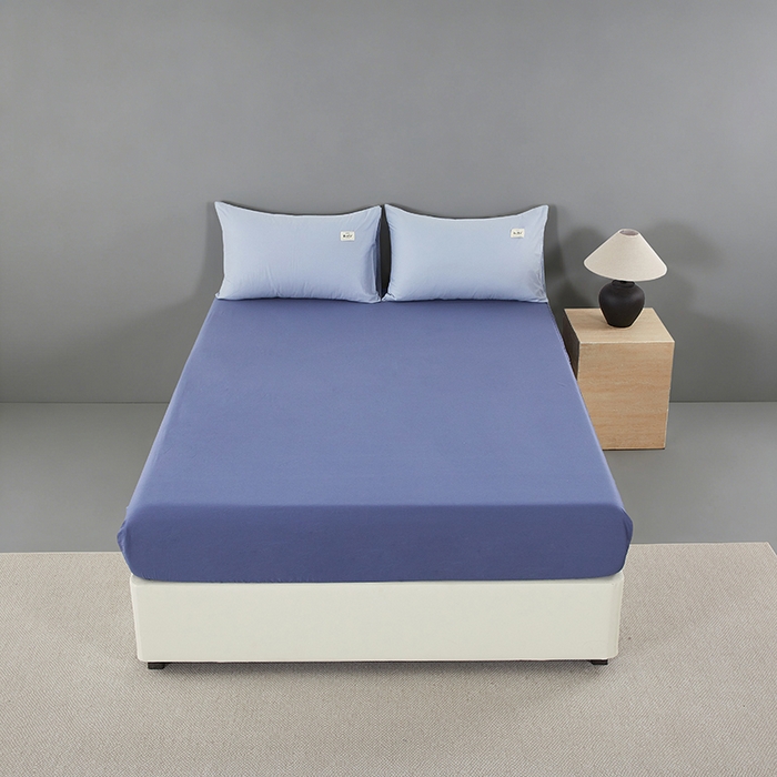 91家纺网 家纺一手货源 找家纺 有点武功 2026新款全棉纯棉40支13372纯色双拼四件套 天青色+宾利蓝