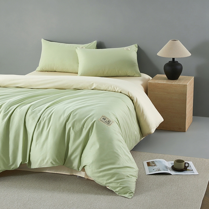 有点武功 2026新款全棉纯棉40支13372纯色双拼四件套 清新绿+奶白