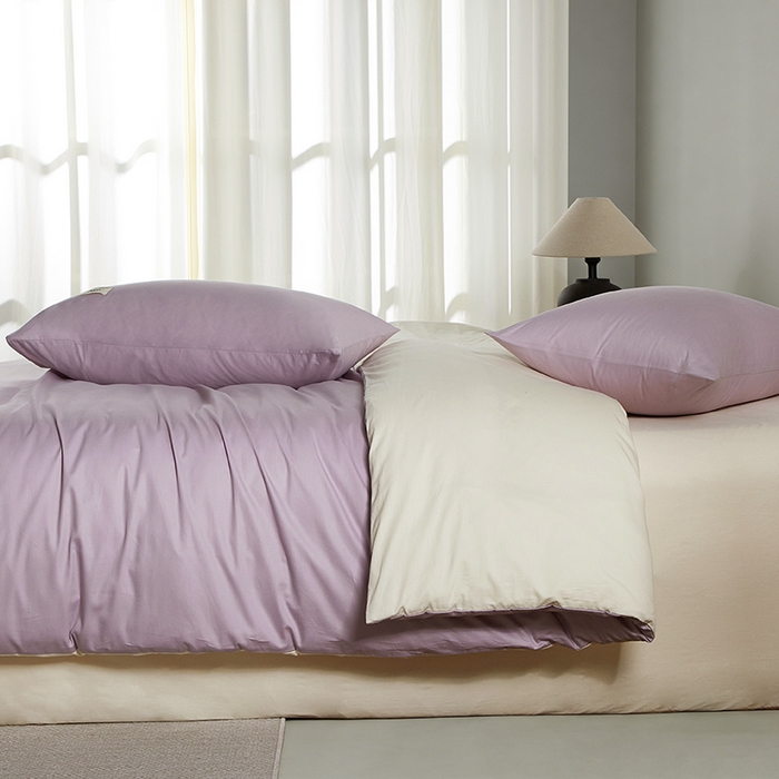 91家纺网 家纺一手货源 找家纺 有点武功 2026新款全棉纯棉40支13372纯色双拼四件套 绝绝紫+奶白