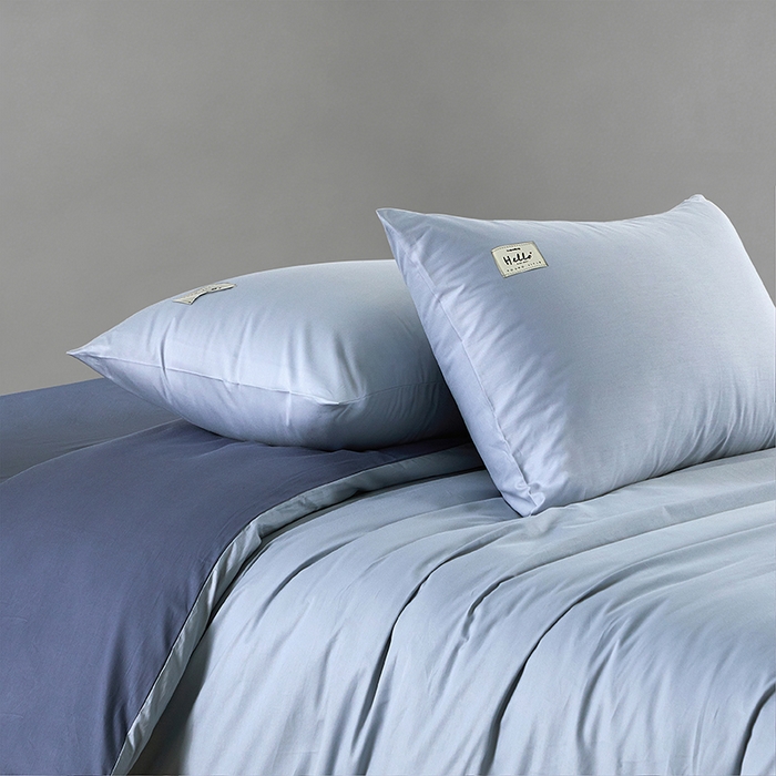 91家纺网 家纺一手货源 找家纺 有点武功 2026新款全棉纯棉40支13372纯色双拼四件套 天青色+宾利蓝